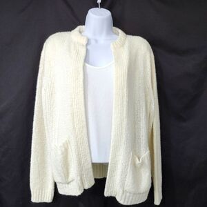 VTG The Import Workshop Women's Cardigan Size L Ivory Open Knit Scandi‎ Chic